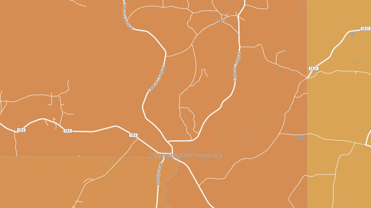 Map of the best neighborhoods in the Paul area, with better matches in green and worse matches in red