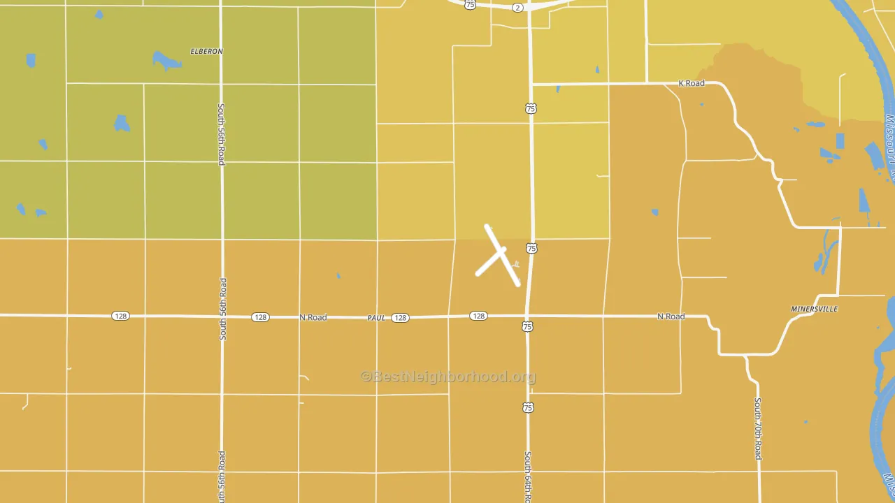 Map of the best neighborhoods in the Paul area, with better matches in green and worse matches in red