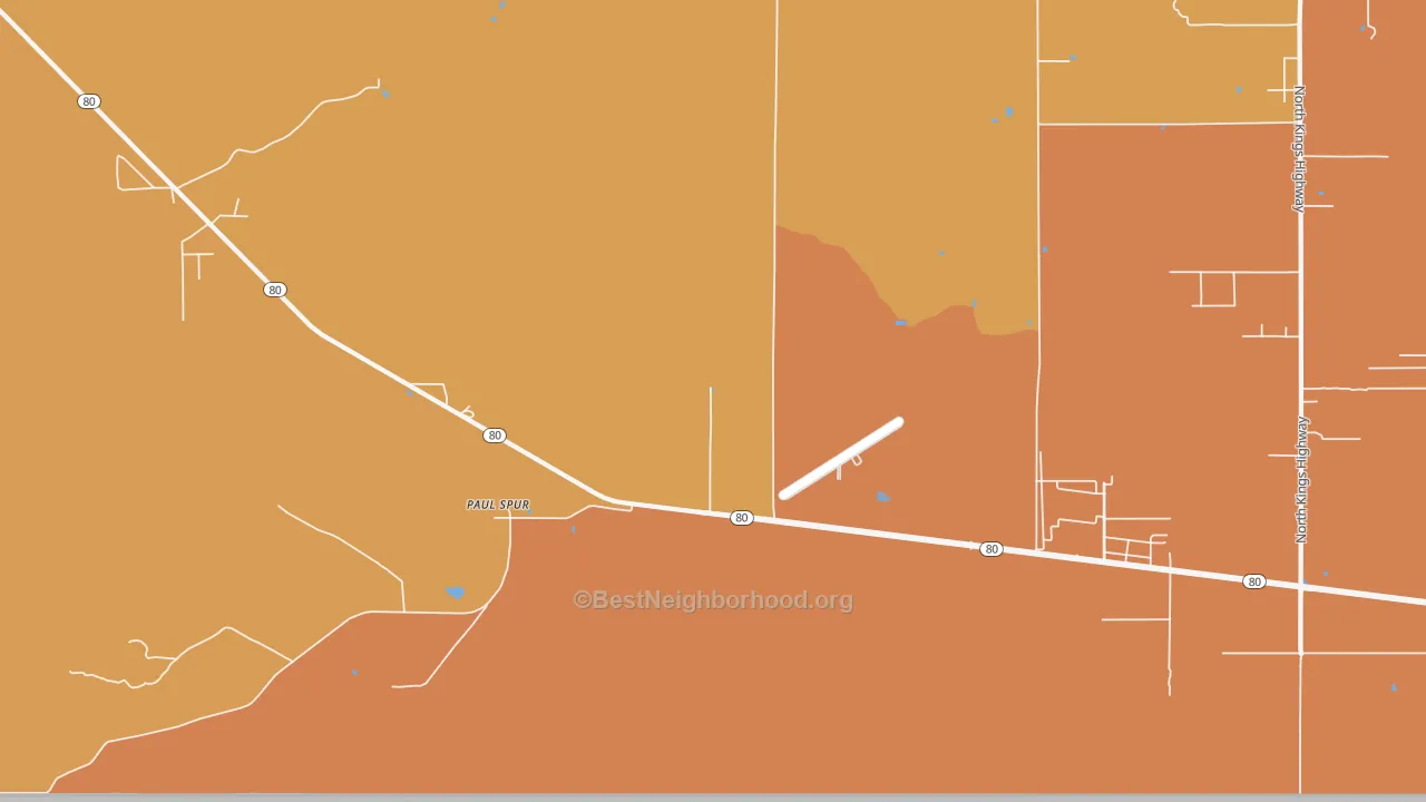 Map of the best neighborhoods in the Paul Spur area, with better matches in green and worse matches in red