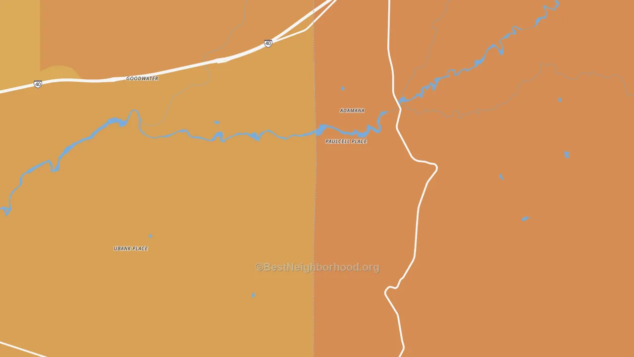 Map of the best neighborhoods in the Paulcell Place area, with better matches in green and worse matches in red