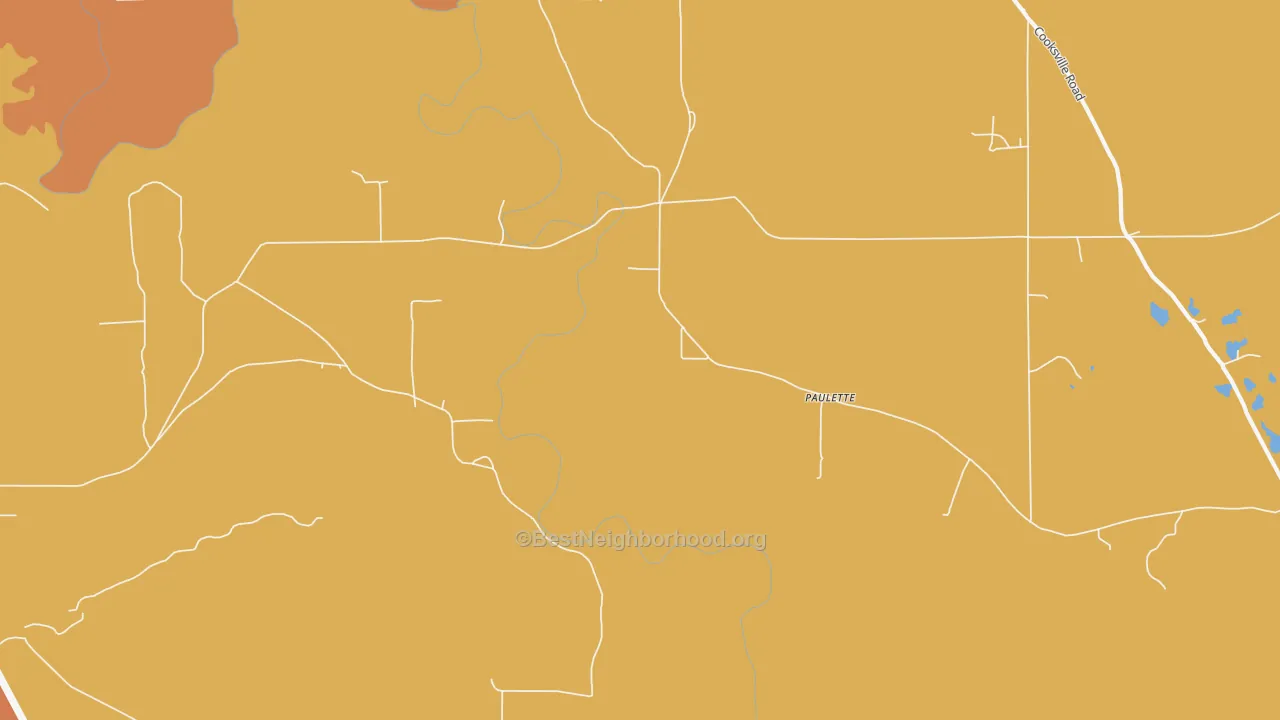 Map of the best neighborhoods in the Paulette area, with better matches in green and worse matches in red