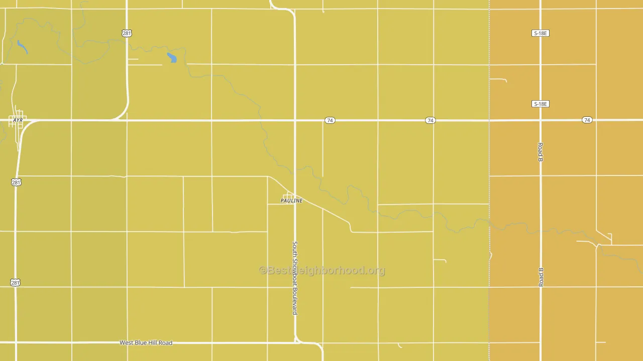 Map of the best neighborhoods in the Pauline area, with better matches in green and worse matches in red