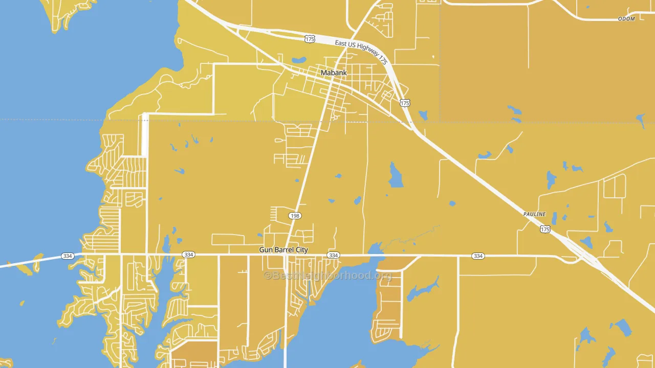 Map of the best neighborhoods in the Pauline area, with better matches in green and worse matches in red