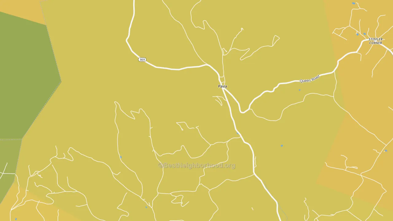 Map of the best neighborhoods in the Pavia area, with better matches in green and worse matches in red