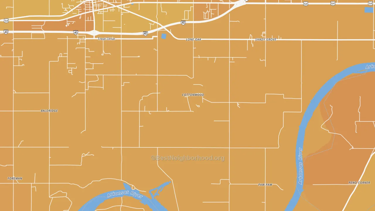Map of the best neighborhoods in the Paw Paw area, with better matches in green and worse matches in red
