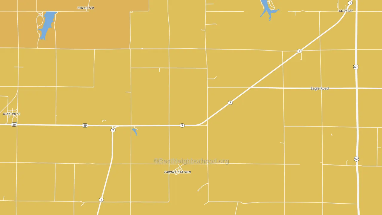 Map of the best neighborhoods in the Pawnee Station area, with better matches in green and worse matches in red