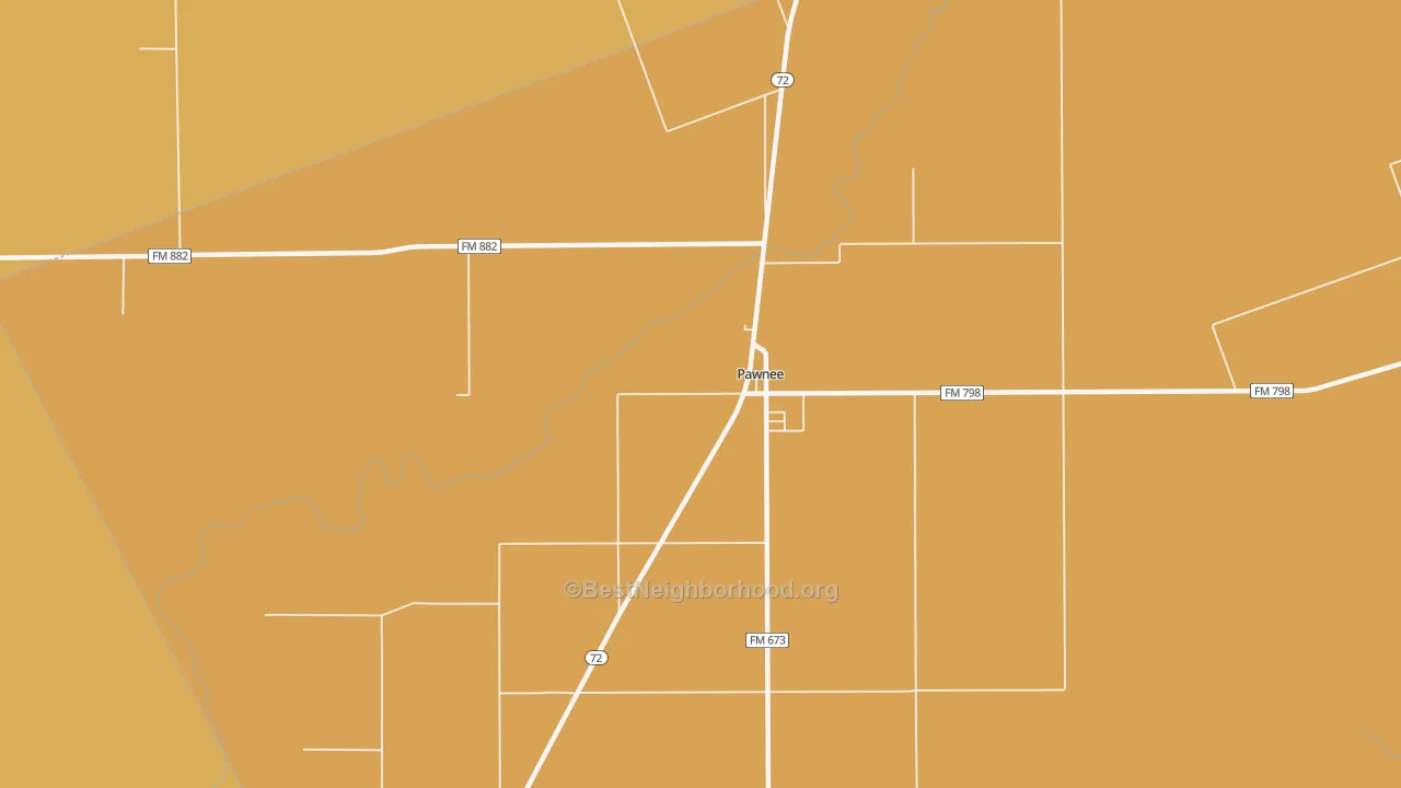 Map of the best neighborhoods in the Pawnee area, with better matches in green and worse matches in red