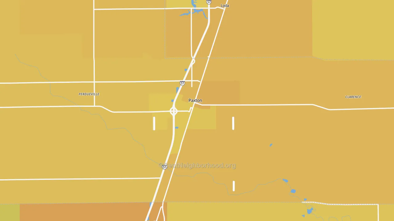 Map of the best neighborhoods in the Paxton area, with better matches in green and worse matches in red