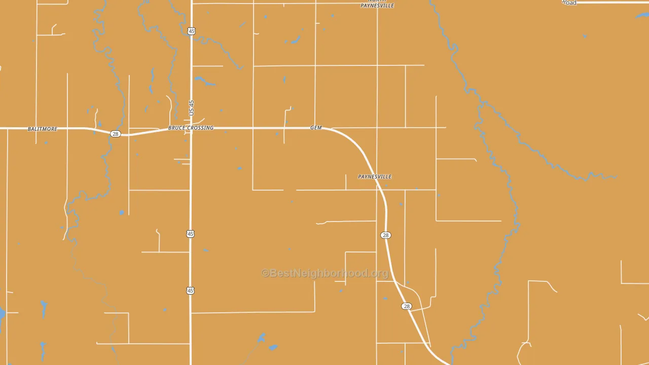 Map of the best neighborhoods in the Paynesville area, with better matches in green and worse matches in red