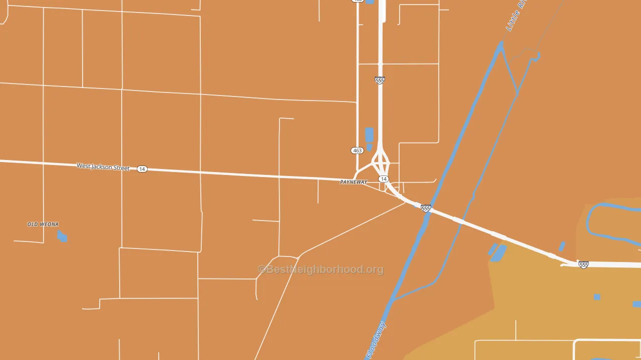 Map of the best neighborhoods in the Payneway area, with better matches in green and worse matches in red
