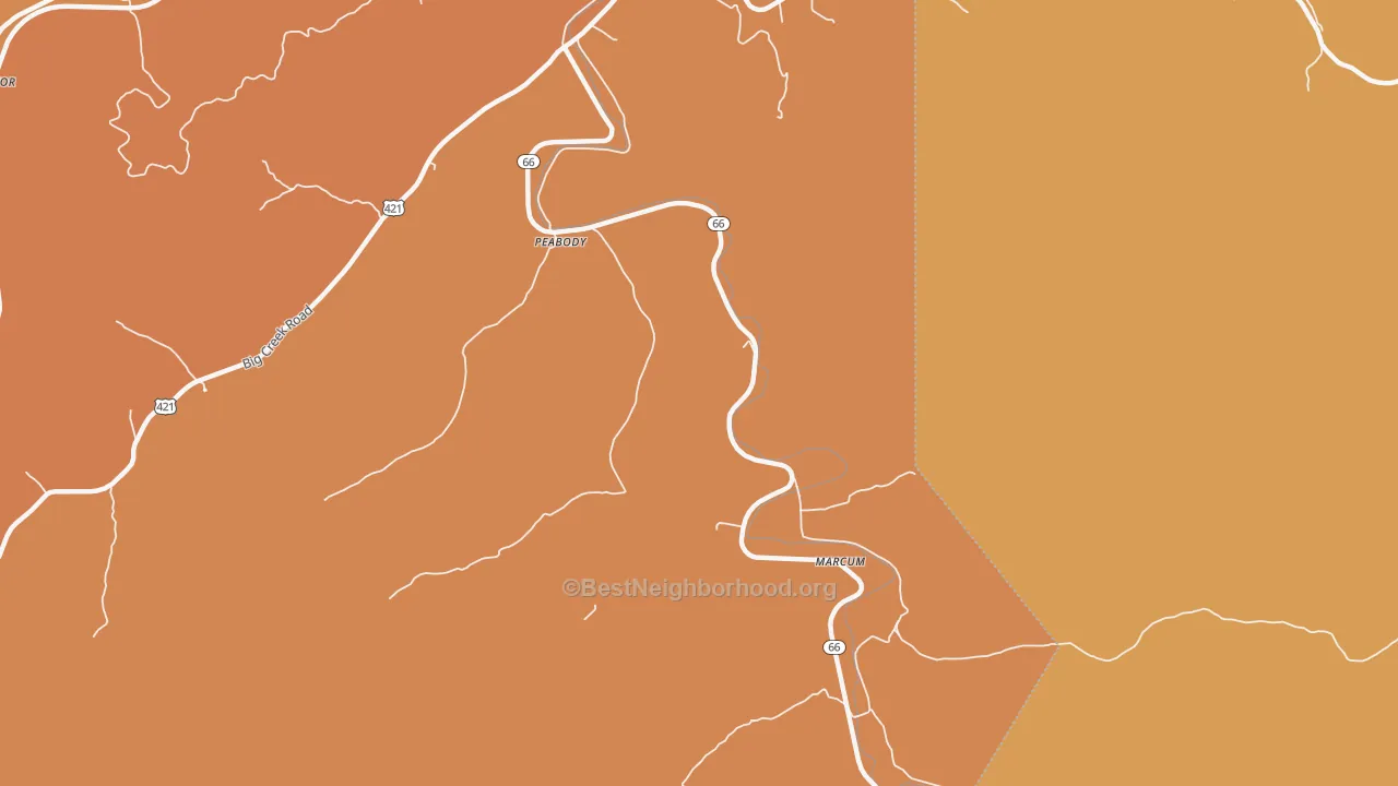 Map of the best neighborhoods in the Peabody area, with better matches in green and worse matches in red