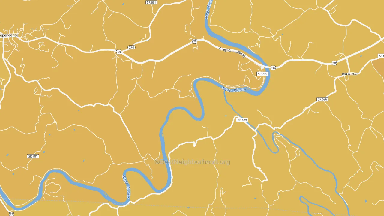 Map of the best neighborhoods in the Peach Bottom area, with better matches in green and worse matches in red