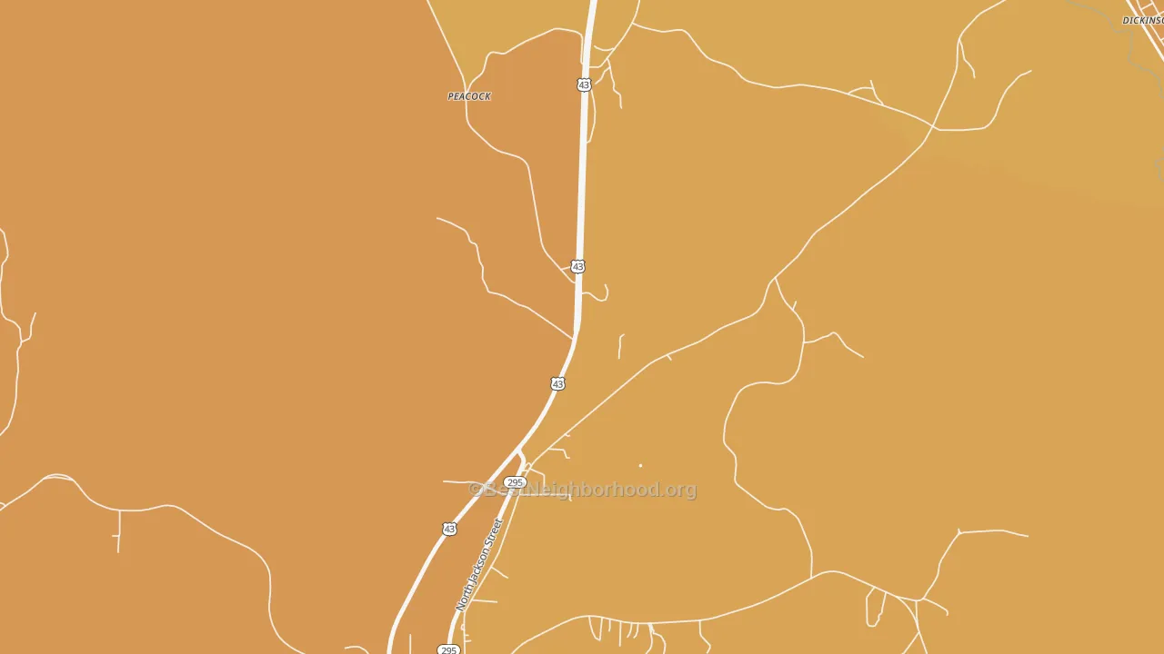 Map of the best neighborhoods in the Peacock area, with better matches in green and worse matches in red