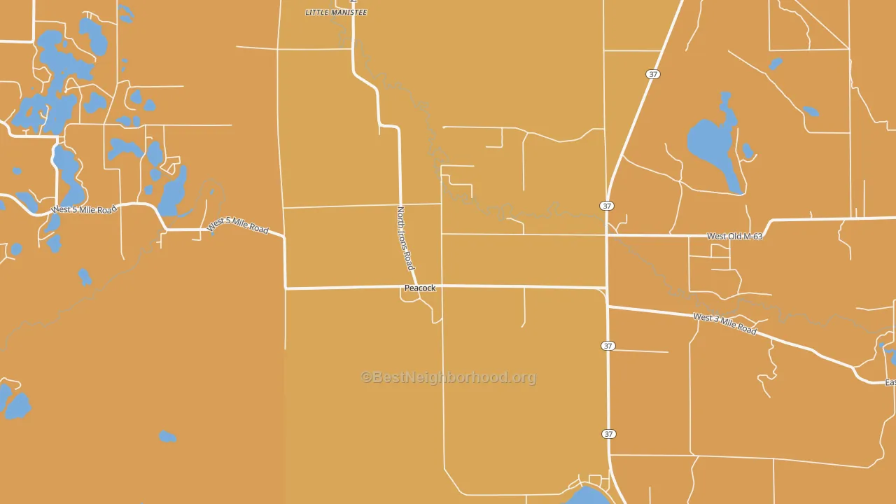 Map of the best neighborhoods in the Peacock area, with better matches in green and worse matches in red