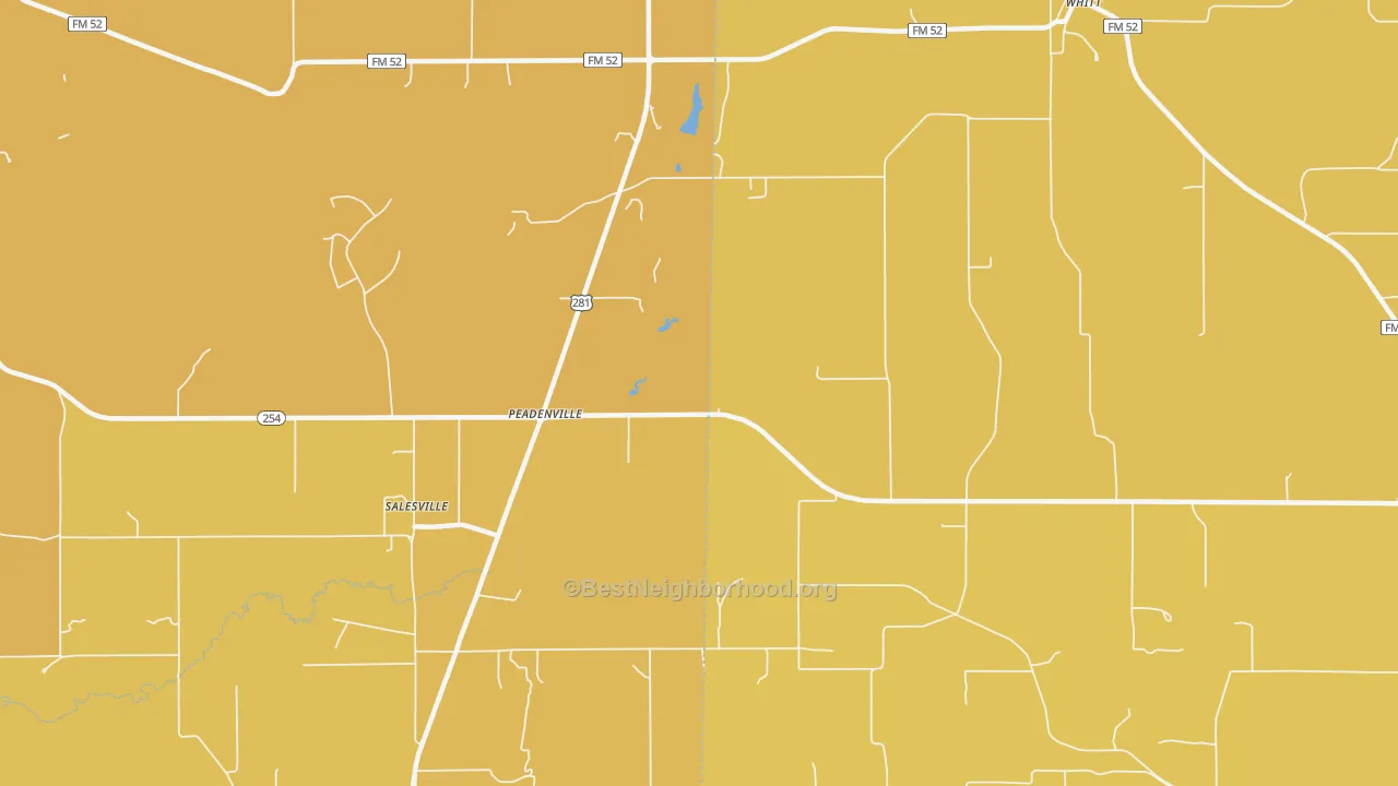 Map of the best neighborhoods in the Peadenville area, with better matches in green and worse matches in red
