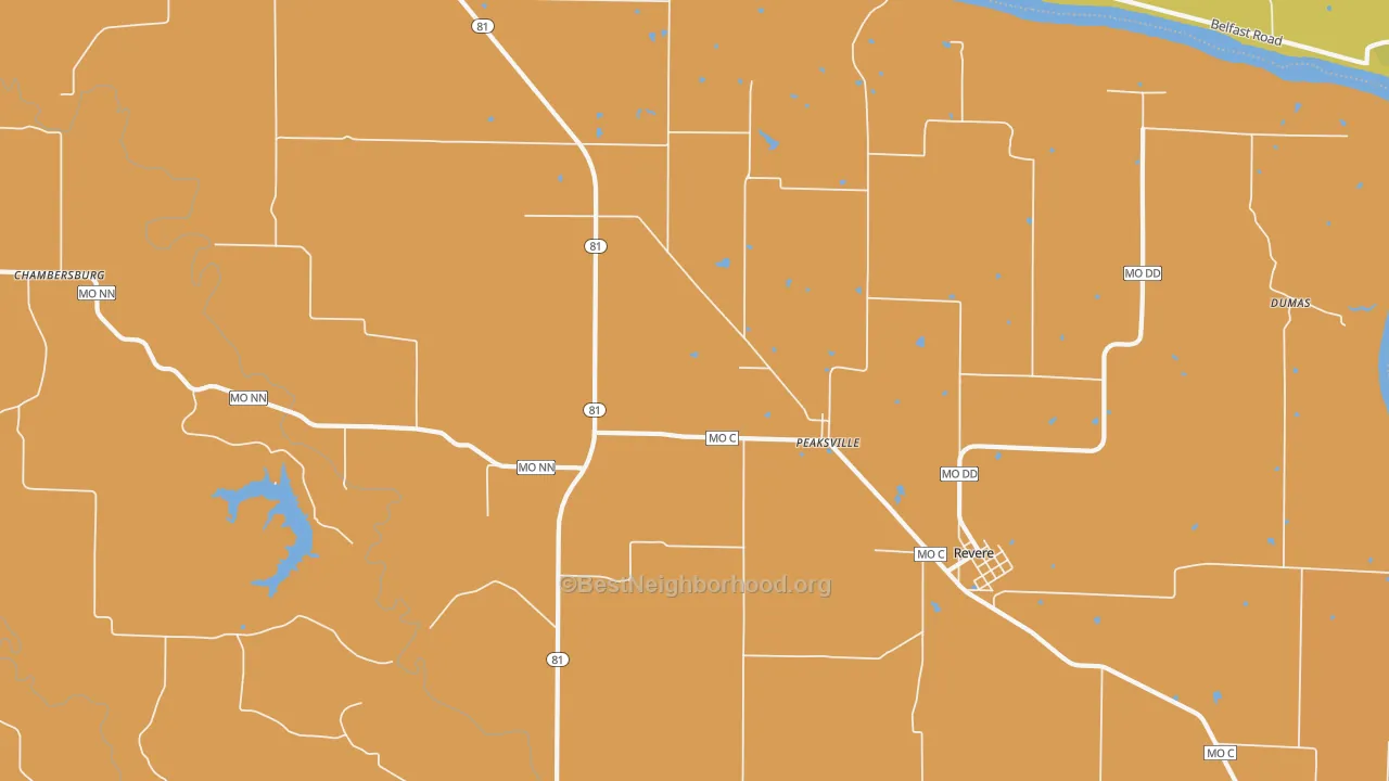 Map of the best neighborhoods in the Peaksville area, with better matches in green and worse matches in red