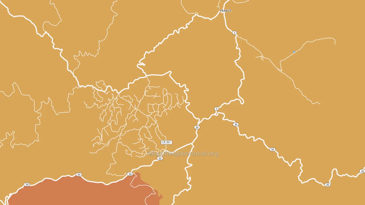 Map of the best neighborhoods in the Peanut area, with better matches in green and worse matches in red
