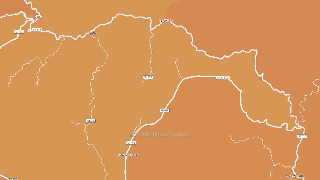 Map of the best neighborhoods in the Peapatch area, with better matches in green and worse matches in red