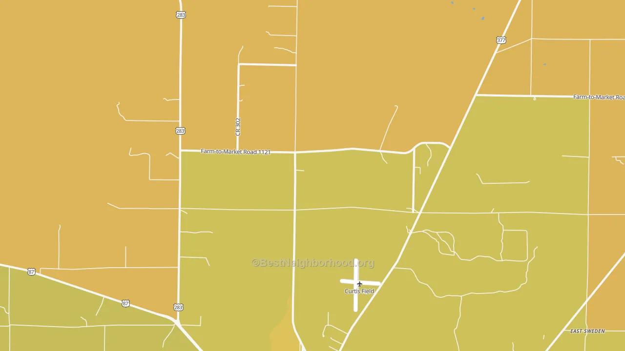 Map of the best neighborhoods in the Pear Valley area, with better matches in green and worse matches in red