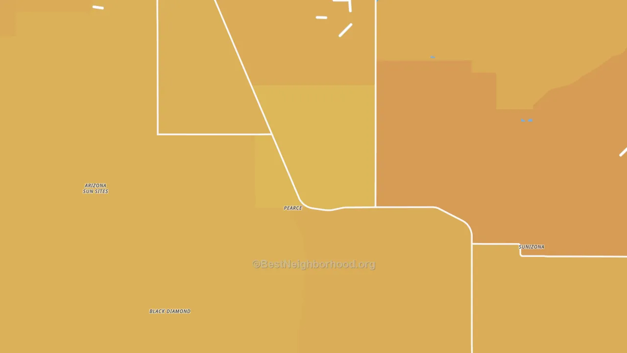 Map of the best neighborhoods in the Pearce area, with better matches in green and worse matches in red