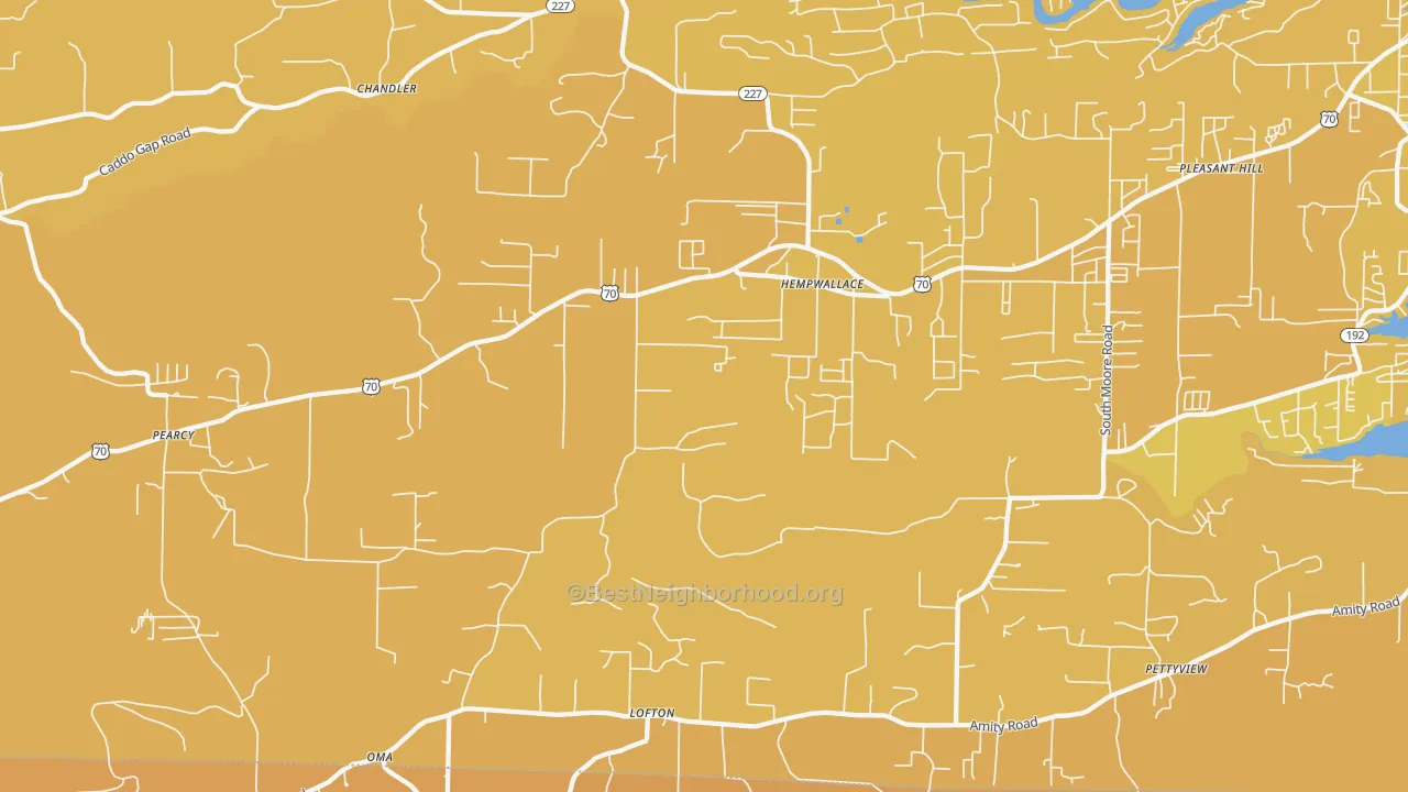 Map of the best neighborhoods in the Pearcy area, with better matches in green and worse matches in red