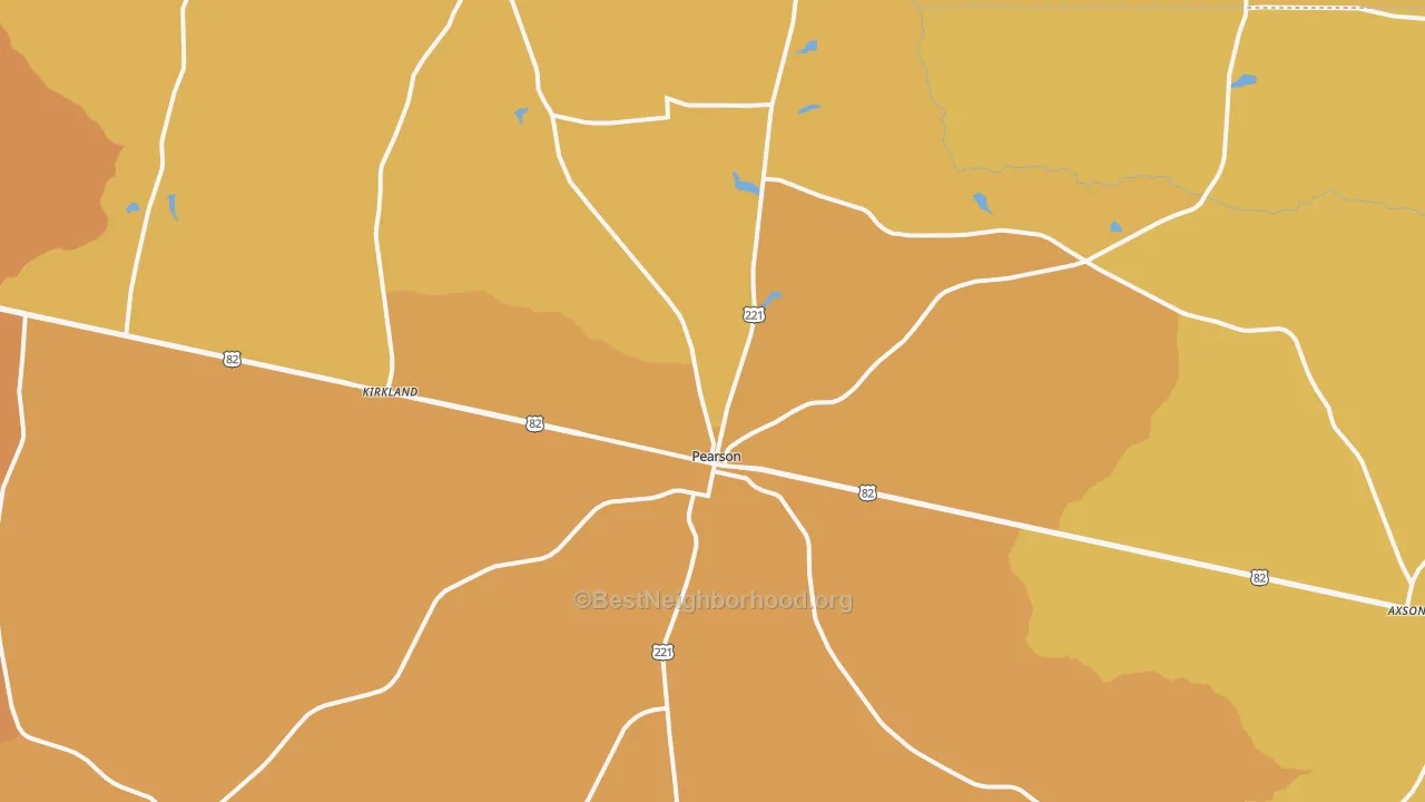 Map of the best neighborhoods in the Pearson area, with better matches in green and worse matches in red