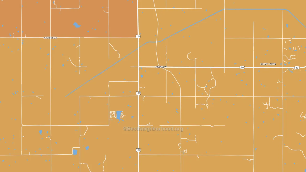 Map of the best neighborhoods in the Pearson area, with better matches in green and worse matches in red