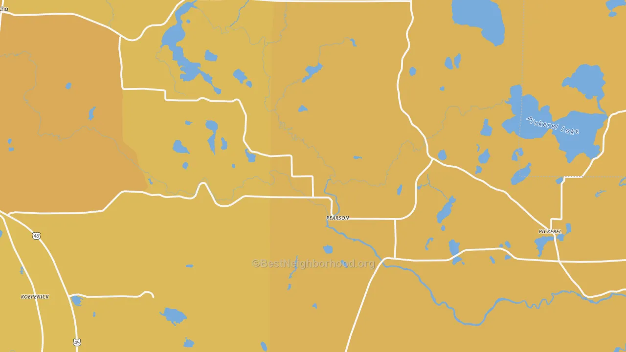 Map of the best neighborhoods in the Pearson area, with better matches in green and worse matches in red