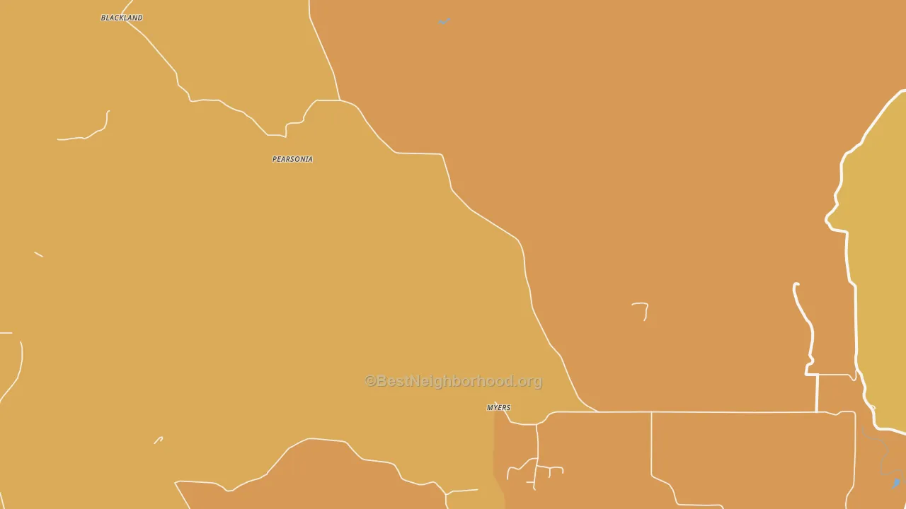 Map of the best neighborhoods in the Pearsonia area, with better matches in green and worse matches in red