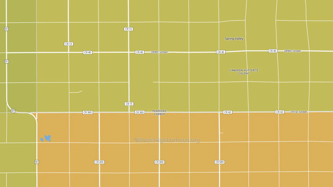 Map of the best neighborhoods in the Pearsons Corner area, with better matches in green and worse matches in red