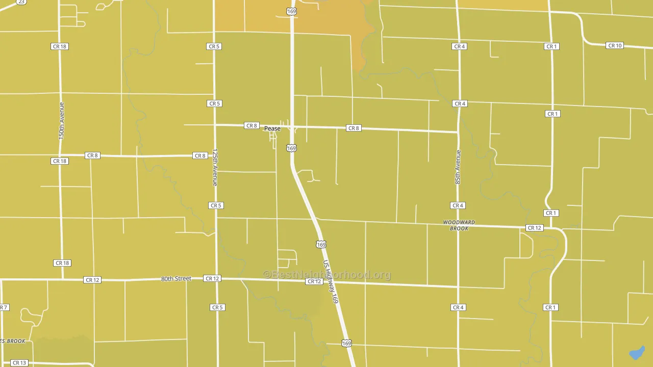 Map of the best neighborhoods in the Pease area, with better matches in green and worse matches in red