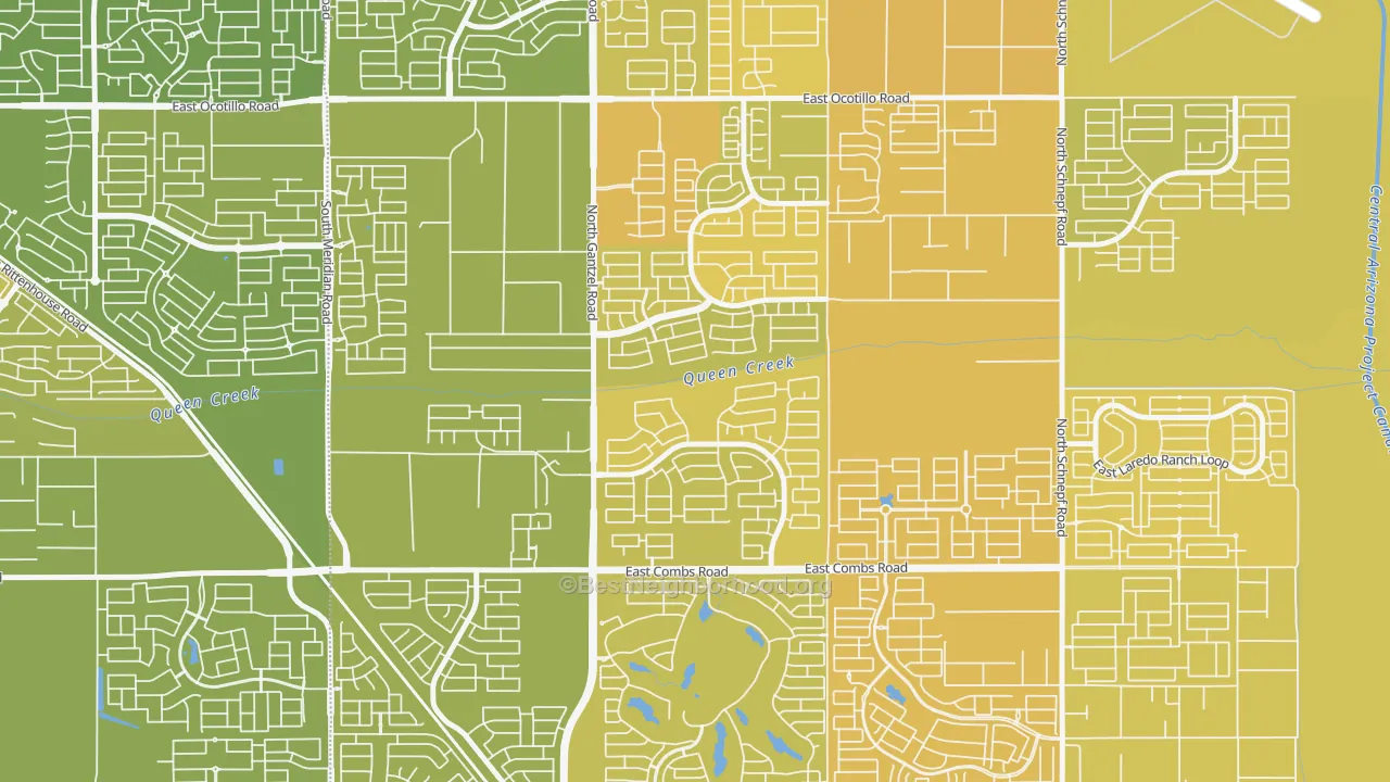 Map of the best neighborhoods in the Pecan Creek, San Tan Valley area, with better matches in green and worse matches in red