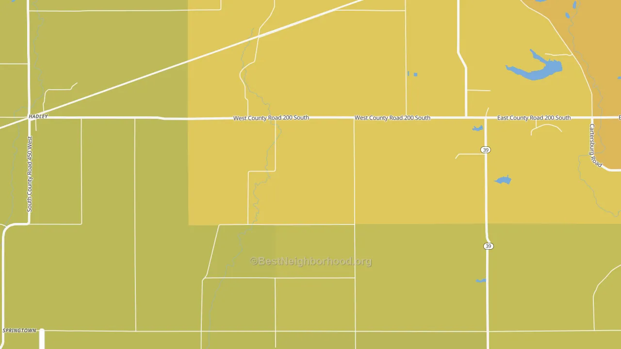 Map of the best neighborhoods in the Pecksburg area, with better matches in green and worse matches in red