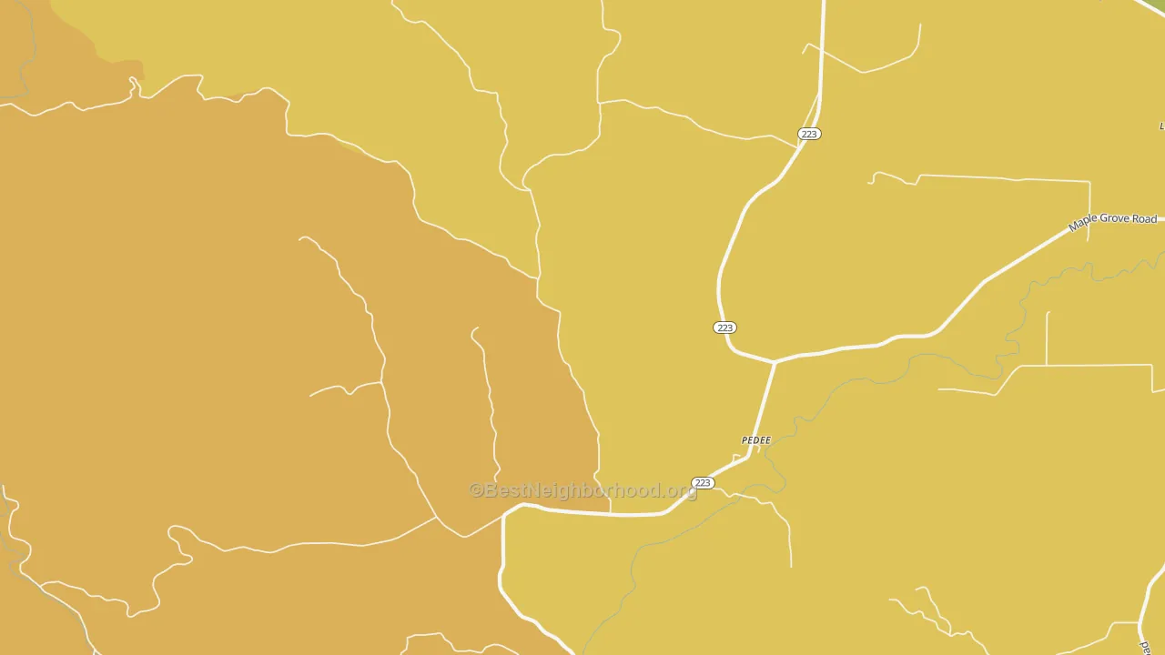 Map of the best neighborhoods in the Pedee area, with better matches in green and worse matches in red