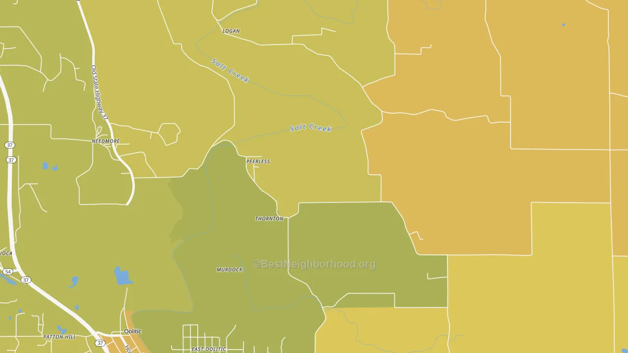 Map of the best neighborhoods in the Peerless area, with better matches in green and worse matches in red