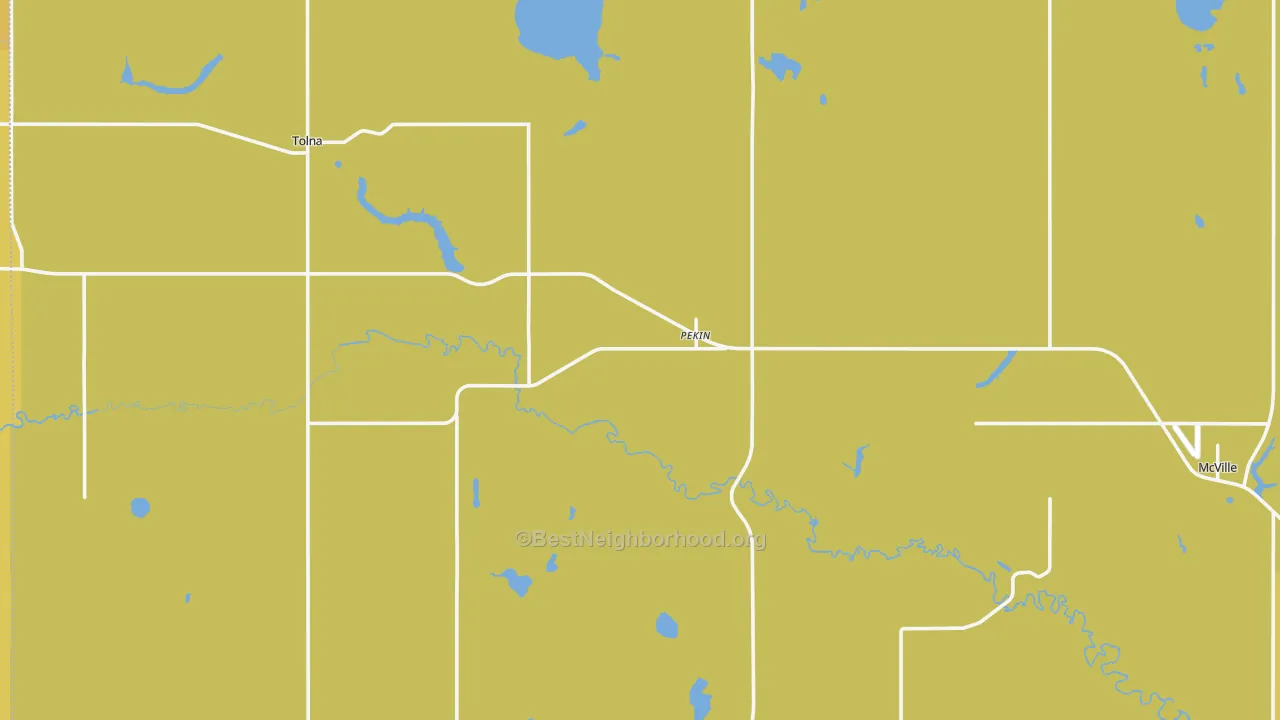 Map of the best neighborhoods in the Pekin area, with better matches in green and worse matches in red
