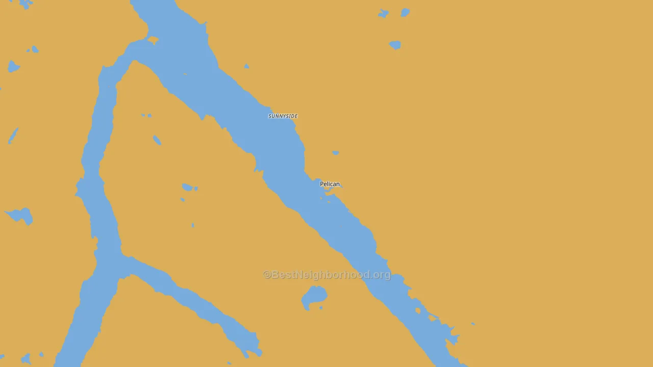Map of the best neighborhoods in the Pelican area, with better matches in green and worse matches in red