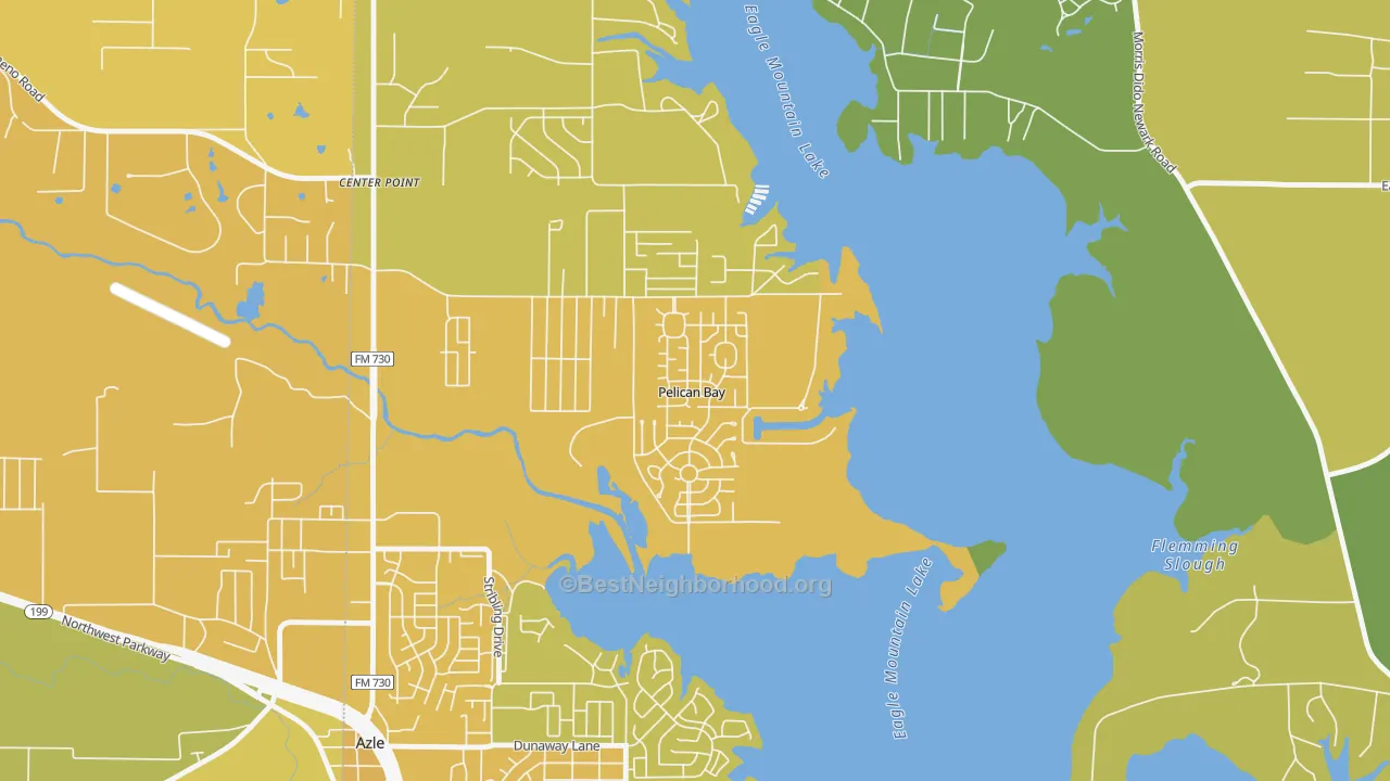 Map of the best neighborhoods in the Pelican Bay area, with better matches in green and worse matches in red