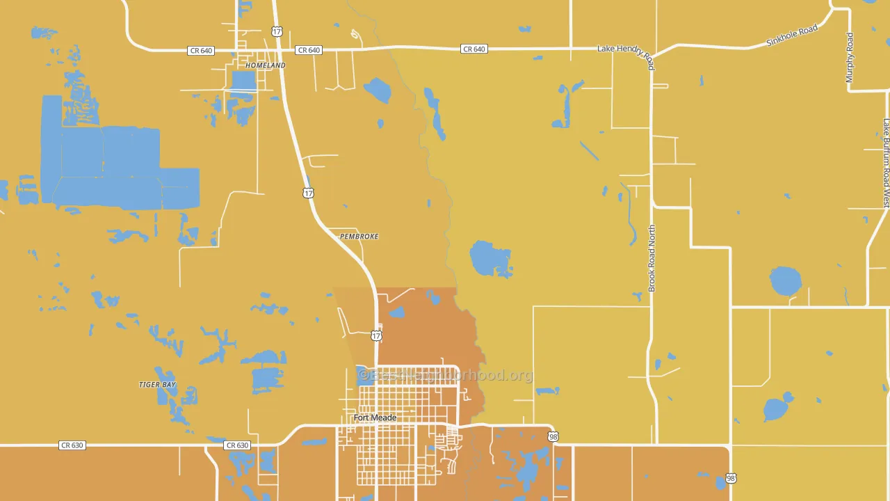 Map of the best neighborhoods in the Pembroke area, with better matches in green and worse matches in red