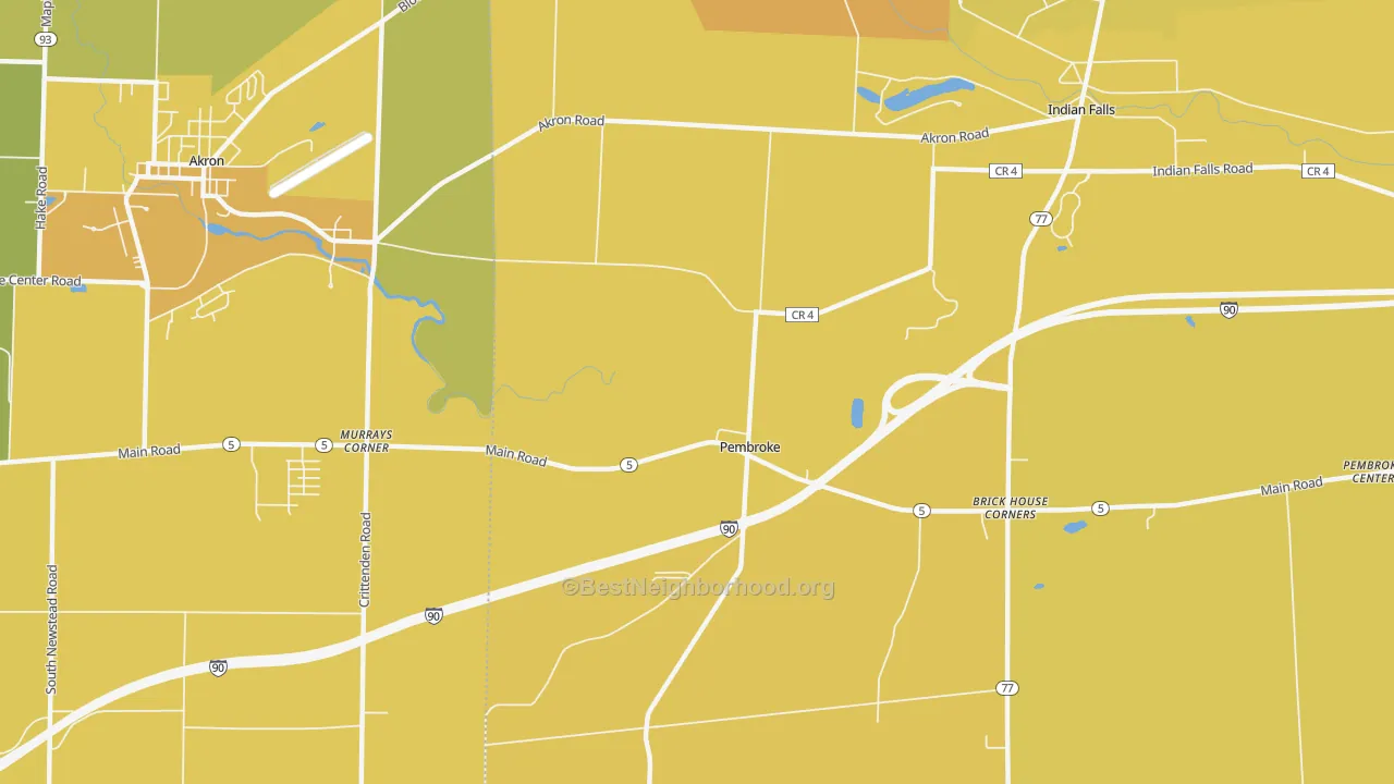 Map of the best neighborhoods in the Pembroke area, with better matches in green and worse matches in red