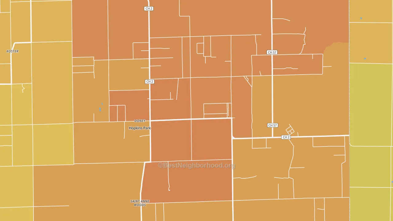 Map of the best neighborhoods in the Pembroke Township area, with better matches in green and worse matches in red
