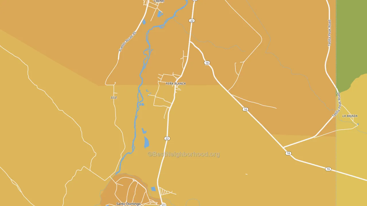 Map of the best neighborhoods in the Pena Blanca area, with better matches in green and worse matches in red