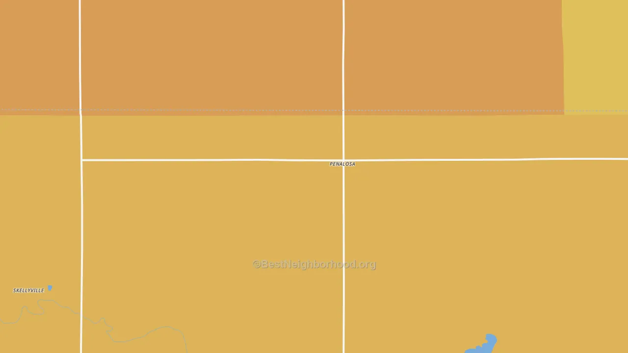 Map of the best neighborhoods in the Penalosa area, with better matches in green and worse matches in red