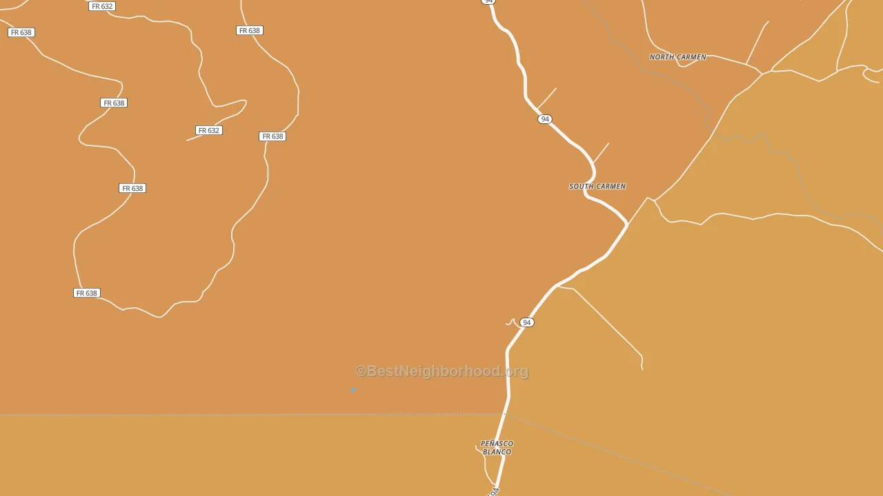 Map of the best neighborhoods in the Penasco Blanco area, with better matches in green and worse matches in red