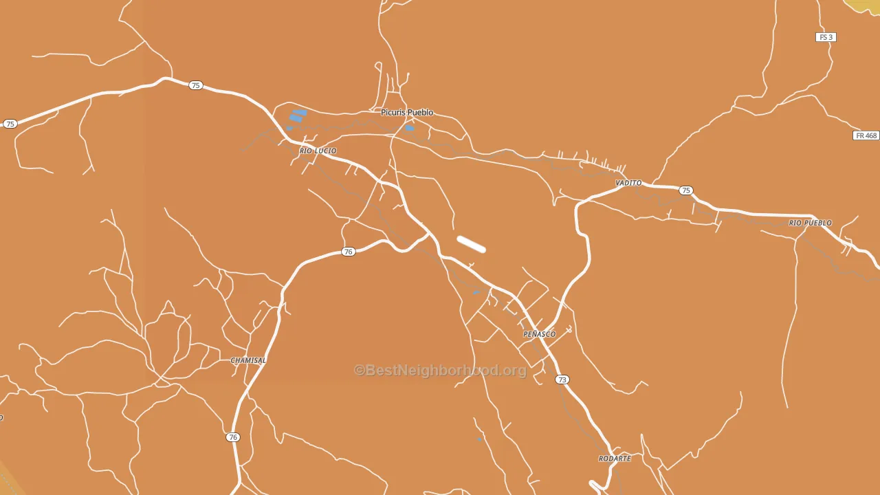 Map of the best neighborhoods in the Penasco area, with better matches in green and worse matches in red