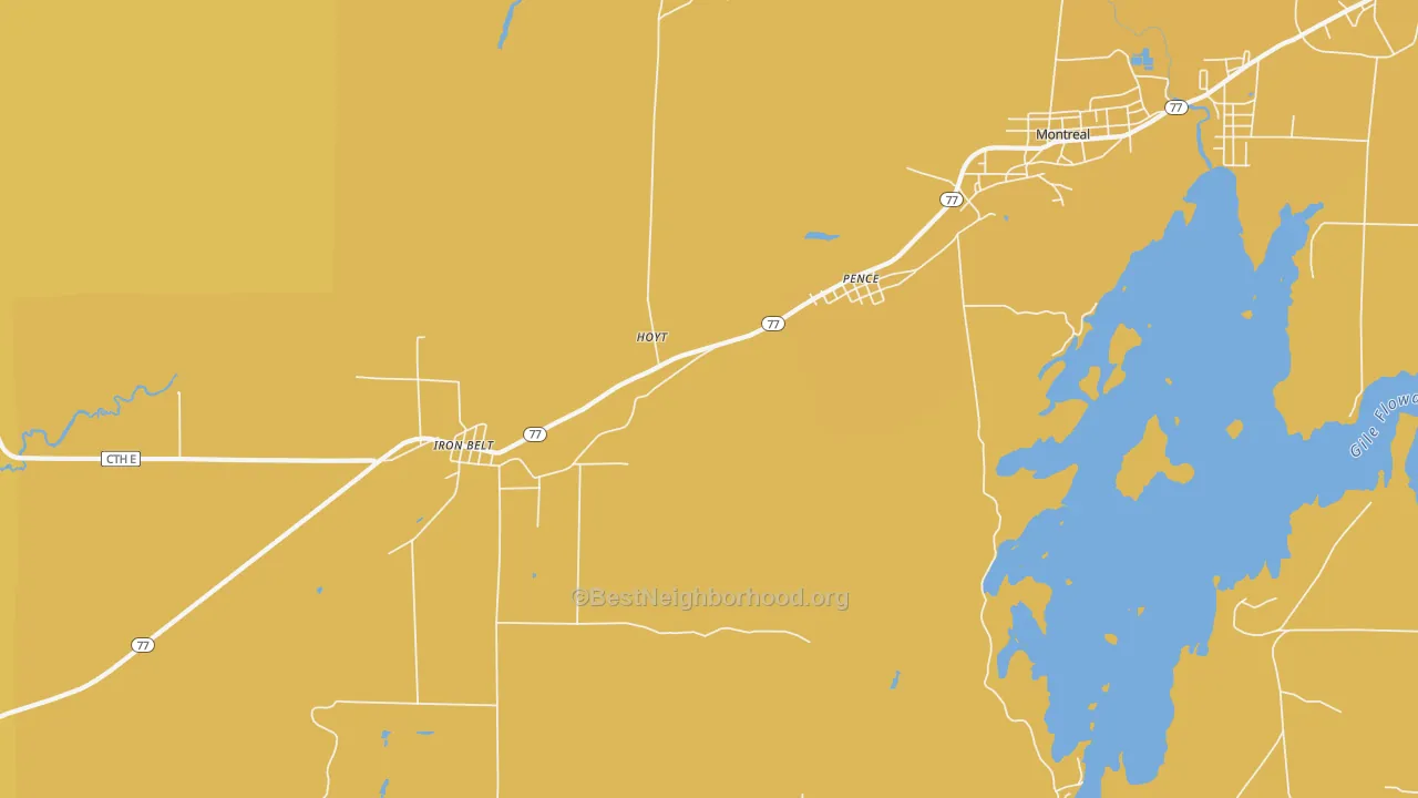 Map of the best neighborhoods in the Pence area, with better matches in green and worse matches in red