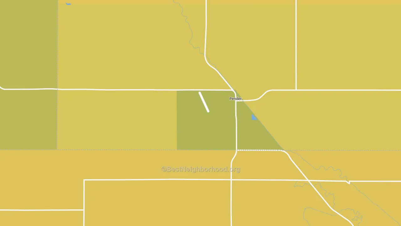 Map of the best neighborhoods in the Pender area, with better matches in green and worse matches in red