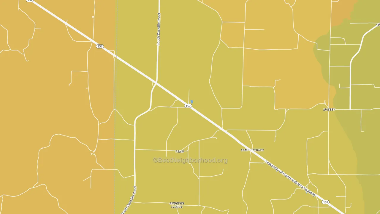 Map of the best neighborhoods in the Penn area, with better matches in green and worse matches in red