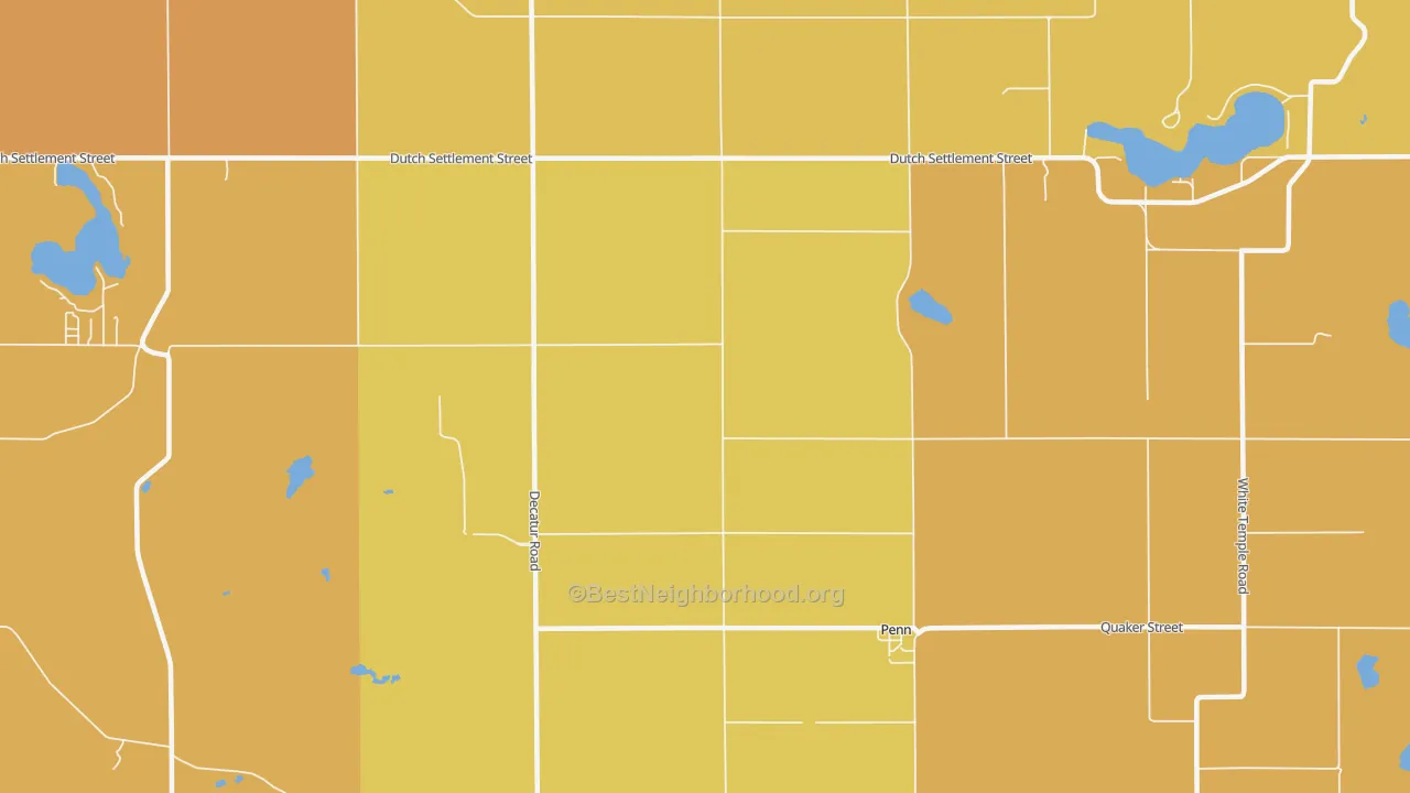 Map of the best neighborhoods in the Penn area, with better matches in green and worse matches in red
