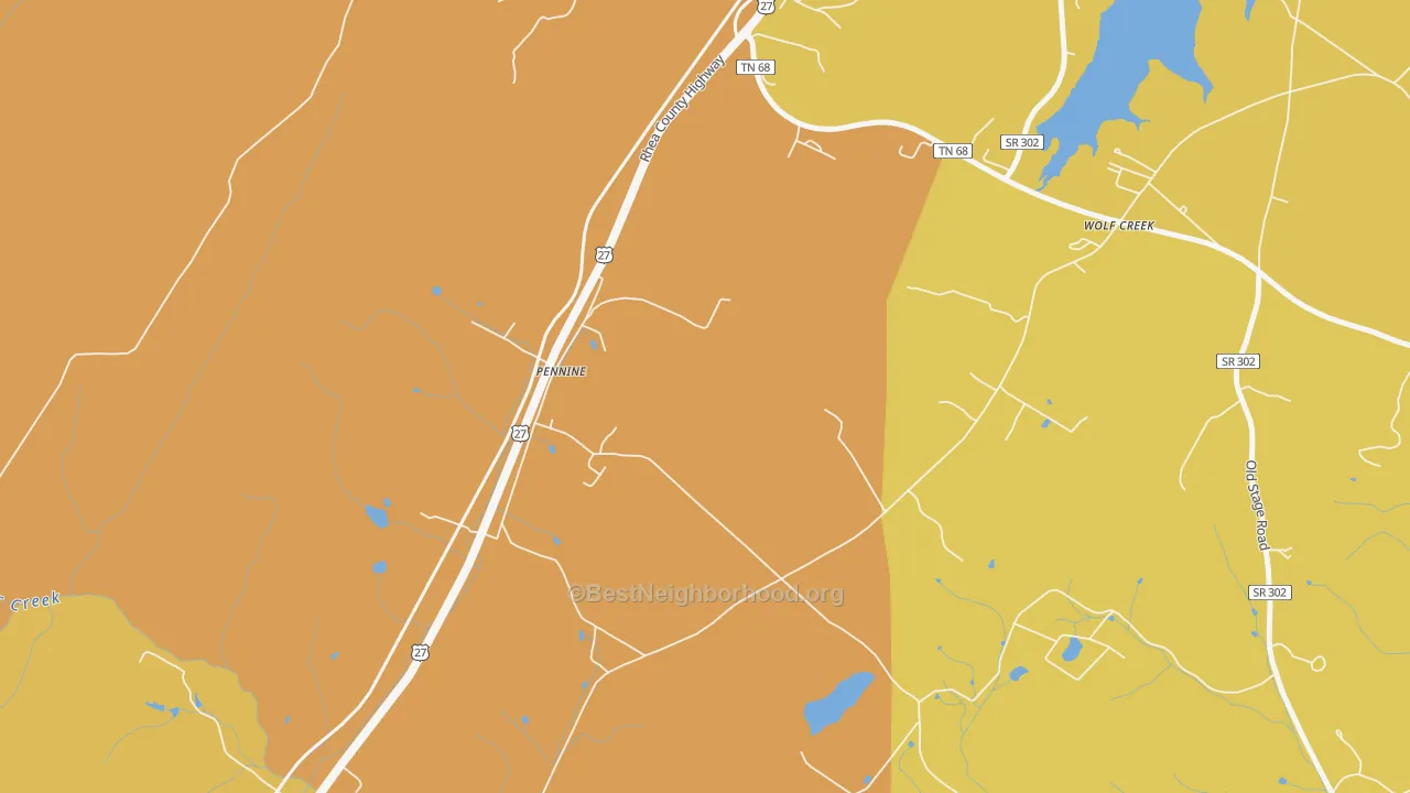 Map of the best neighborhoods in the Pennine area, with better matches in green and worse matches in red